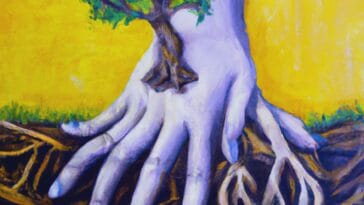 DALL·E 2022 10 15 12.19.51 A woman handpalm with a tree and root on top of it color oil paint 2 e1665830210582 |