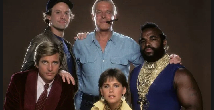 Actores da serie 'The A-Team' nos anos 80.