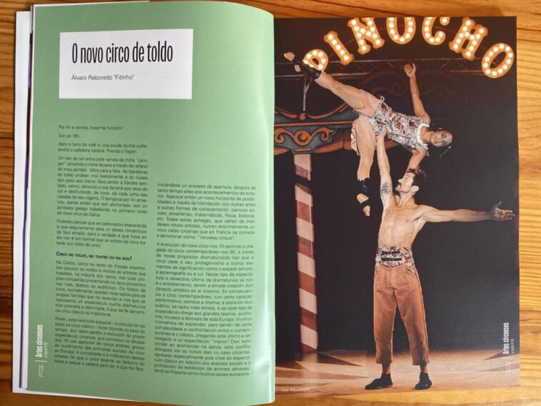 Primeiras páxinas do artigo sobre o novo circo de toldo, escrito por Álvaro Reboredo "Fitiño" e publicado no número 108 da 'erregueté'